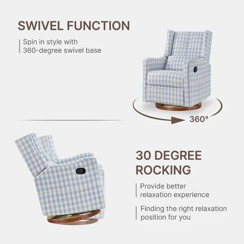 Vista 5 de KISLOT Silla reclinable giratoria, planeador manual para guardería, cuadros Cuadros azules