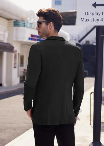 Vista 3 de COOFANDY Blazer casual de lino para hombre, ligero, ajuste regular, chaqueta deportiva con un botón