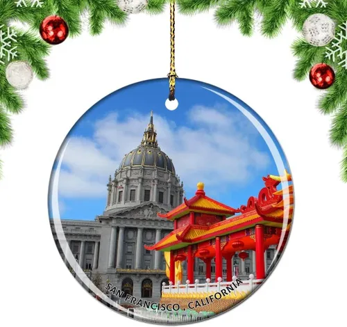 Vista 21 de California San Francisco 16 Avenue Tiled Steps USA Christmas Tree Ornamento Decoración Colgante Colgante Decoración Ciudad Viaje Souvenir Colección