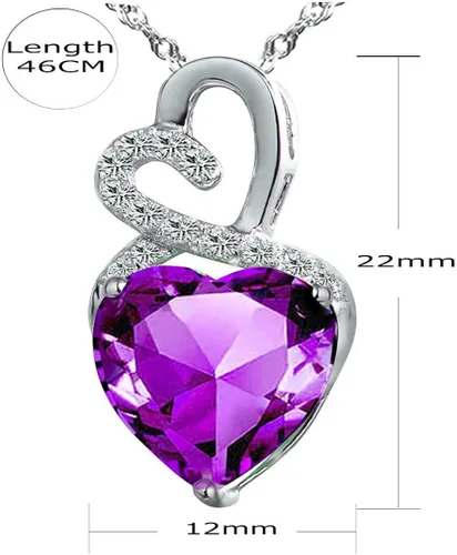 Vista 2 de Collar con dije de piedra natal de piedras preciosas creadas en laboratorio con dije de corazón y diamantes en oro blanco de 10 quilates o chapado