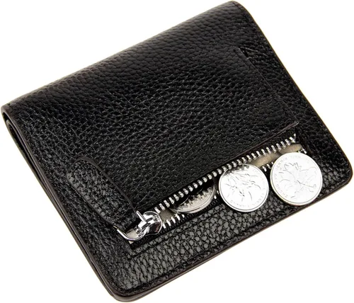 Vista 6 de BIG SALE-AINIMOER billetera de bolsillo pequeña con cremallera, plegable, compacta de cuero con bloqueo por identificación por radiofrecuencia