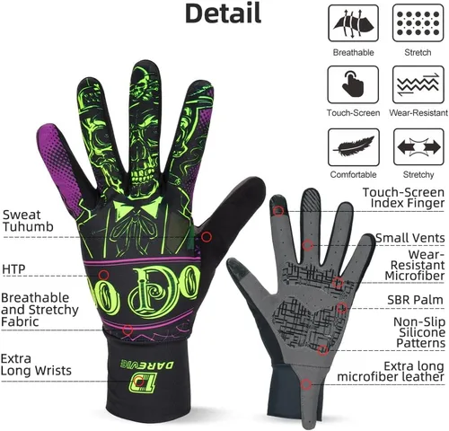 Vista 2 de Darevie Guantes de ciclismo, guantes de ciclismo para hombres y mujeres, con pantalla táctil, guantes de bicicleta de montaña con dedo completo