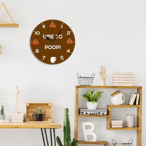 Vista 7 de Funny Poop Barthroom - Reloj de pared de madera de 10 pulgadas, funciona con pilas, reloj de pared sin tictac, hora de hacer popa, relojes de pared
