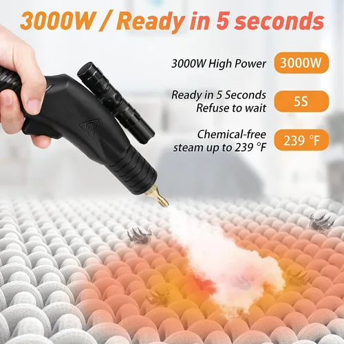 Vista 2 de DAZULI Limpiador a vapor, 1700 W/3000 W, limpiadores de vapor de alta presión de alta temperatura, máquina de limpieza de vapor para eliminación