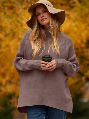 Vista 5 de Caracilia - Suéter de manga larga con cuello de tortuga para mujer, con dobladillo irregular, estilo informal, suéter de punto
