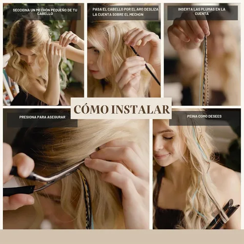 Vista 8 de 21 extensiones de cabello de color azul, kit de gallo de 9 a 14 pulgadas de largo, con 20 cuentas de microenlace, plumas 100% reales, estilo bohemio