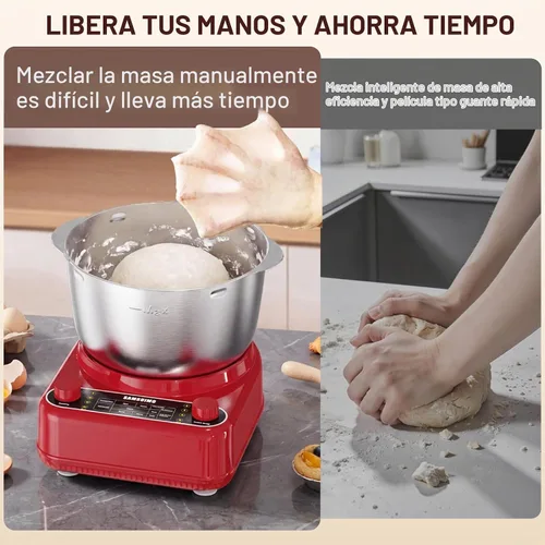 Vista 3 de Máquina de masa eléctrica con función de fermentación, batidora de masa de pie de 6.5 cuartos de galón, amasadora de masa con cuenco de acero