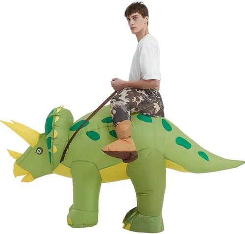 Vista 4 de Disfraces de dinosaurio para adultos, disfraz inflable para adultos, disfraz de triceratops inflable, disfraces de Halloween para hombres y mujeres