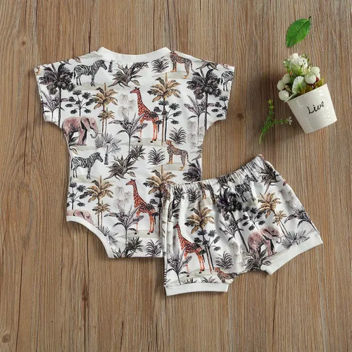 Vista 30 de fhutpw Conjunto de 2 piezas de ropa de verano para bebés, camiseta de manga corta, cintura elástica, pantalones cortos para niños pequeños