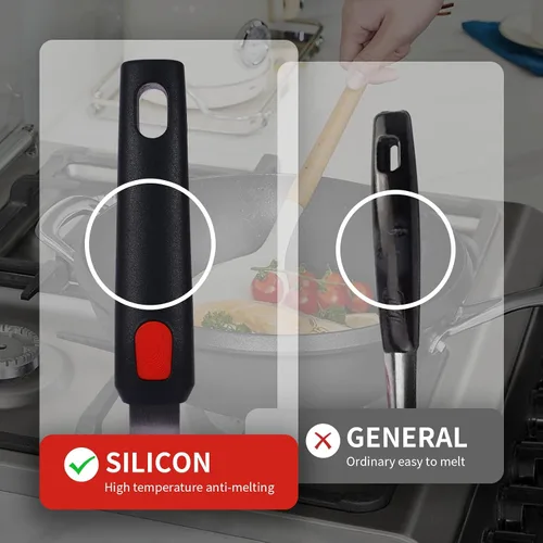 Vista 7 de Juego de espátulas de silicona grandes y delgadas, resistentes al calor, 600 ° F, utensilios de cocina flexibles ranurados para utensilios de cocina