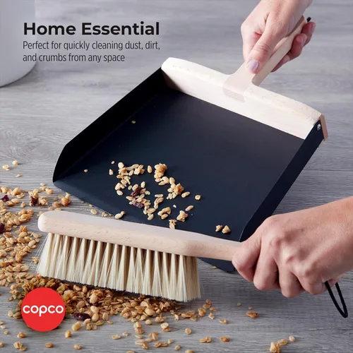 Vista 4 de Copco Juego de cepillo de mano y recogedor, escoba de madera de haya y recogedor con cerdas suaves, almacenamiento para colgar con lazo de cuero