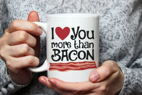 Vista 3 de Fonhark - Taza de café con texto en inglés "I Love You More Than Bacon", de 11 onzas, color blanco