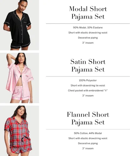 Vista 6 de Victoria's Secret Conjunto de pijama de satén, camiseta de manga corta con botones y pantalones cortos, ropa de dormir para mujer (XS-XXL)