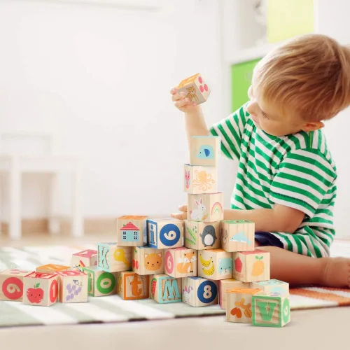 Vista 3 de Bloques de construcción de juguete ABC de madera para niños pequeños de 1 a 3 años, 36 bloques de números del alfabeto de madera para apilar