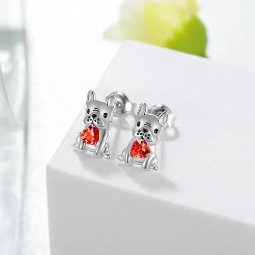 Vista 2 de Aretes de perro para mujer, plata de ley 925, diseño de bulldog francés, joyería de perro de animales, regalos para hija, nieta, niñas y mujeres