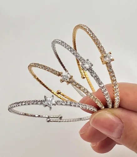 Vista 31 de OZEL - Pulseras para mujer, chapados en oro real de 18 quilates, pulseras de oro de cristal colorido para regalos