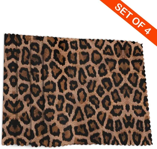 Vista 4 de Rectangular Placemats Set of 4, Heat Resistant Big Leopard Printed Kitchen Dining Table Mats