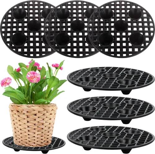 Vista 8 de 4 elevadores de macetas, soporte resistente, soporte redondo negro para plantas, elevadores de plástico de 8 pulgadas para interiores y exteriores