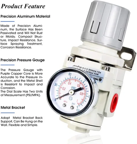 Vista 3 de TAILONZ PNEUMATIC Regulador de presión de los accesorios del compresor de aire del NPT del 1/2 pulgada para los sistemas de aire comprimido AR4000-04