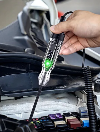 Vista 8 de Luz de prueba automotriz, probador eléctrico LED digital resistente de 5 a 90 V, probador de circuito con cable de resorte de poliuretano de 140