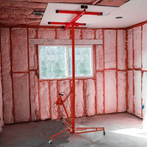 Vista 2 de Herramienta de construcción de elevación de paneles de yeso de 13 pies, polipasto de panel rodante con brazo telescópico ajustable, elevador de gato
