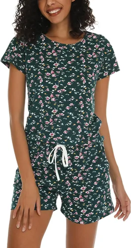 Vista 26 de ENJOYNIGHT - Conjunto de pantalones cortos de pijama para mujer, pijamas de algodón para verano, ropa de dormir con bolsillos Negro