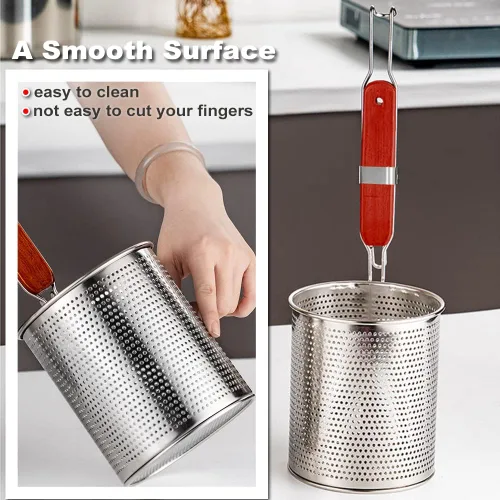 Vista 5 de Tenta Kitchen Cesta de pasta de acero inoxidable microperforada de malla de araña, colador de fideos para bola de masa de alimentos, colador