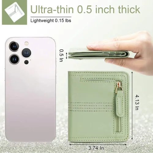 Vista 3 de APHISON Billetera para mujer, delgada y pequeña, cartera RFID para mujer, 05A125VERDE, Moderno