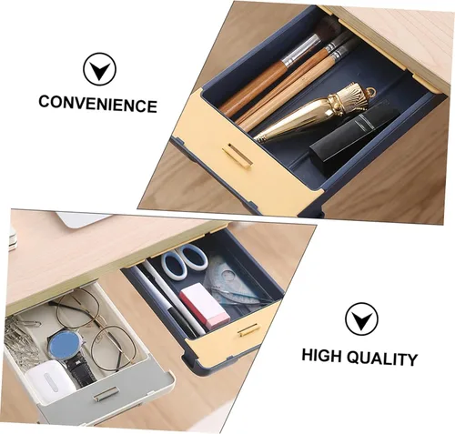 Vista 8 de EXCEART Caja de almacenamiento con cajón, cajón de almacenamiento oculto, cajón de mesa oculto, bandeja de cajón autoadhesiva, bandeja para lápices