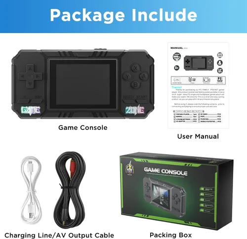 Vista 7 de Consola de Juego Portátil, 520 Juegos Retro, Pantalla LCD de 3.0 Pulgadas y Batería de 1020mAh, Consola de Juego Portátil de Regalo para Niños