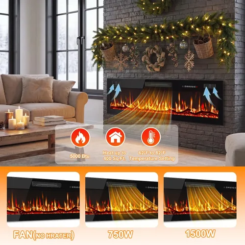 Vista 3 de Waleaf Chimenea eléctrica lineal delgada de 72 pulgadas con temporizador de 8 horas y diseño seguro de sobrecalentamiento, calentador eléctrico