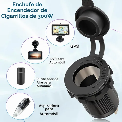 Vista 3 de Enchufe para Encendedor de Cigarrillos Qidoe Panel Divisor 12V 78W Salida USB 12V Doble USB C PD&QC3.0 Enchufe Cargador de Coche con Interruptor