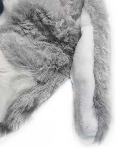Vista 6 de Topwon - Gorro de conejo de peluche con orejas de conejo que aparecen cuando se presionan las patas, color gris