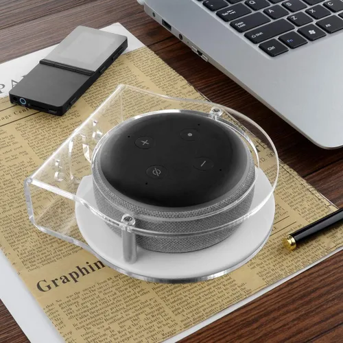 Vista 5 de Geekria Soporte de pared acrílico compatible con Echo Dot (3ª generación) altavoz inteligente con reloj LED y Alexa, soporte de altavoz estable