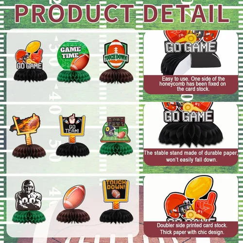 Vista 3 de TONIFUL Decoraciones para fiestas de fútbol, centros de mesa de panal de abeja, decoración de mesa de tiempo de juego, suministros de fiesta