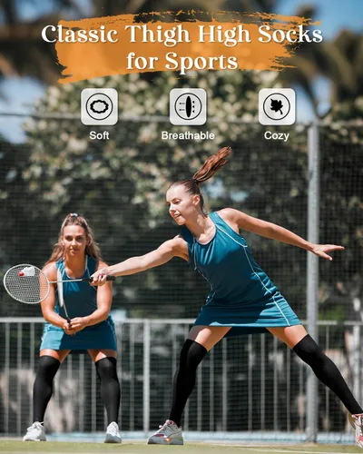 Vista 7 de Century Star Medias largas de atleta a rayas por encima de la rodilla para mujer