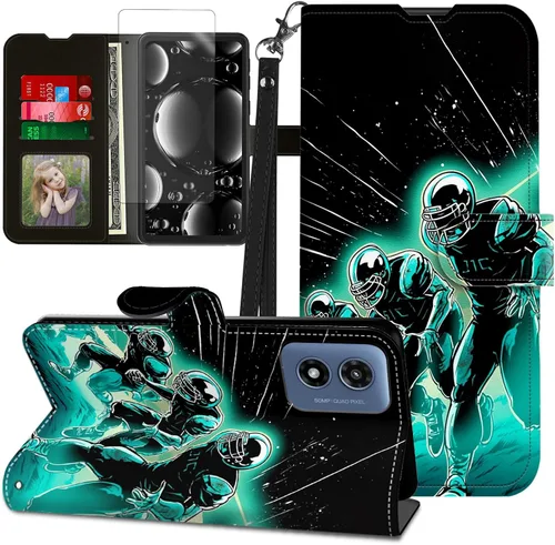 Vista 352 de Funda para Motorola Edge 2022 con protector de pantalla, soporte y tarjetero y correa para la muñeca, funda magnética para Moto Edge 2022 5G UW Lobo