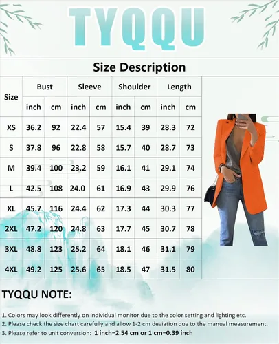 Vista 3 de TYQQU Chaqueta casual de manga larga con frente abierto cuello de solapa chaqueta de trabajo de talla grande para mujer