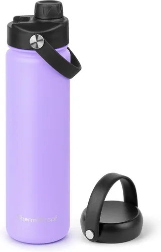 Vista 22 de Botella de agua aislante ThermoProof – Acero inoxidable, boca ancha, tapas abatibles y con boquilla, a prueba de fugas, apta para lavavajillas Ámbar