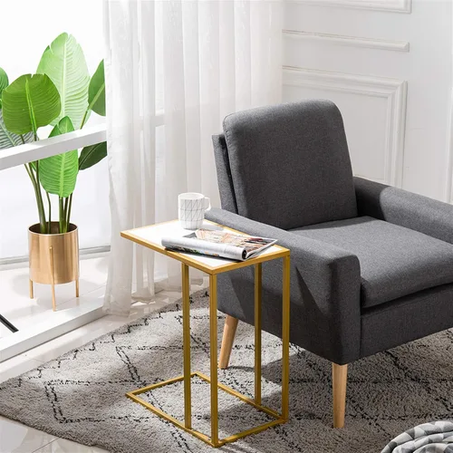 Vista 7 de Mesa auxiliar de sofá moderna en forma de C, estilo de ocio, multifuncional, para café, laptop, tableta, comedor, sala de estar, decoración