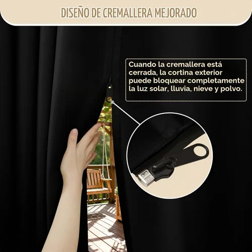 Vista 2 de HDCAXKJ Cortinas impermeables para exteriores para patio con cremallera superior e inferior, cortinas térmicas de privacidad con ojales, 2 paneles