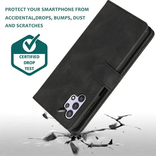 Vista 7 de Funda compatible con Samsung Galaxy A32 5G de 6.5 pulgadas, protector de pantalla de vidrio templado, funda de piel con tapa, tarjetero y soporte