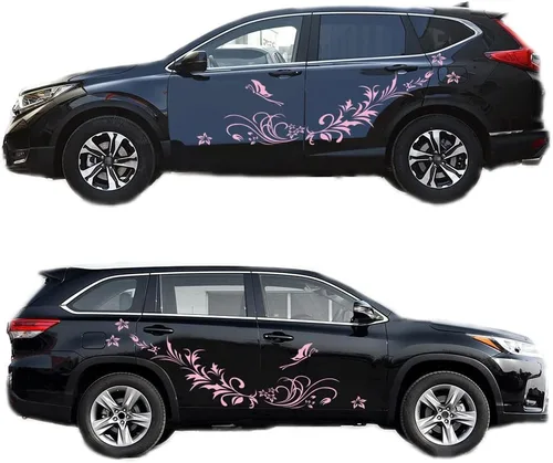 Vista 12 de Calcomanías decorativas talladas con flores huecas y mariposas, antiarañazos, para automóviles, furgonetas, SUV, camiones, juego de 3 piezas (negro)