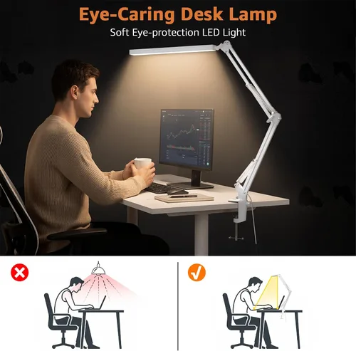 Vista 7 de TROPICALTREE Lámpara de escritorio LED para oficina en casa, con abrazadera y 3 modos de luz Lámpara de 14W con brillo ajustable de 5000K