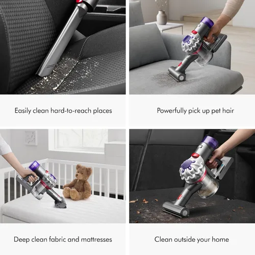 Vista 6 de Dyson Aspiradora de mano para coche y bote, inalámbrica y ligera, limpia superficies duras y tapicería, 115AW, 2 modos de potencia, hasta 50 minutos²