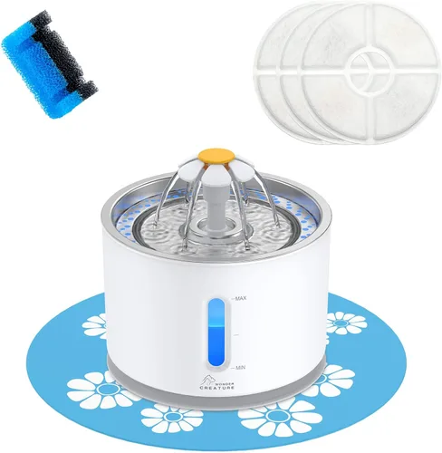 Vista 7 de Fuente de agua para gatos Wonder Creature de acero inoxidable, 84 onzas/2.5 litros, fuente automática de agua para mascotas con ventana de nivel
