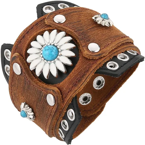 Vista 7 de HZMAN Pulseras de Cuero Retro para Hombre Pulsera de Puño de Cuero Ajustable Pulsera Ancha de Muñeca Regalo de Joyería