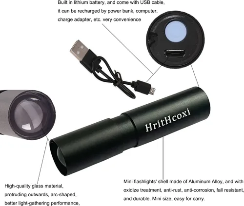 Vista 4 de Mini linternas LED recargables, 6 piezas de luz de flash de alto brillo con batería de litio, 3 modos XPE 1200 lúmenes, linterna impermeable