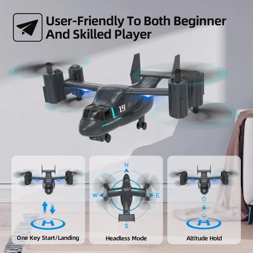 Vista 2 de Dron LM19-A con cámara HD para principiantes, avión de control remoto de video en vivo WiFi, avión RC fácil y listo para volar, juguete de regalo RC