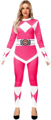 Vista 4 de AOBUTE Womens Rangers Costume 2 Piece Clothing Set Halloween Superhero Cosplay Shirt and Leggings